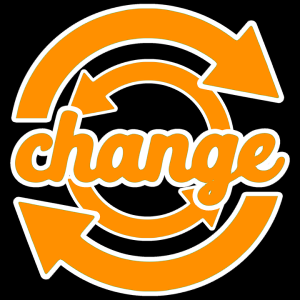 the word change in orange with circular arrows