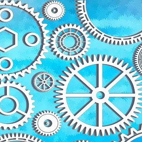 image of white gears on blue background