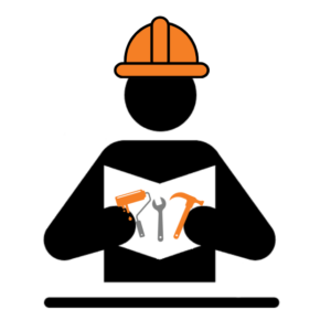 image of library logo with tools on book and construction hat