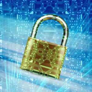 image of padlock with circuit board on top