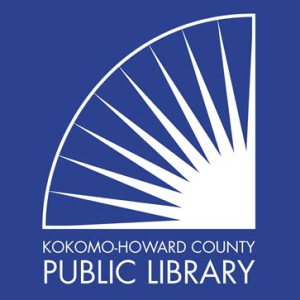 Kokomo Howard County Public Library logo blue background and white open book