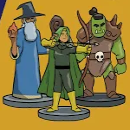 board game pieces wizard, archer and ogre